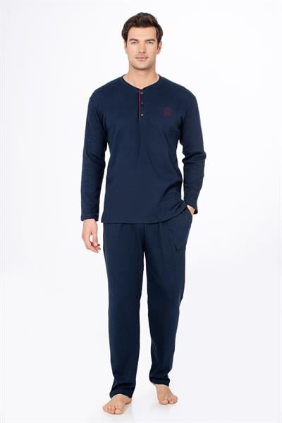 Erkek Düğmeli Yaka Pijama Takımı | Lacivert 031