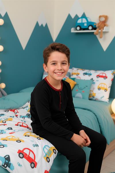 Erkek Çocuk İnterlok Bisiklet Yaka Pijama Takımı | Siyah 207