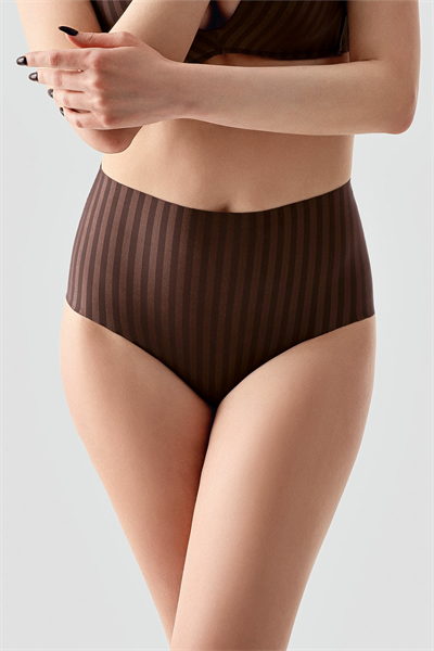 Kadın Yüksek Bel Seamless Şerit Efektli Toparlayıcı Bato Külot | Kahverengi 9211