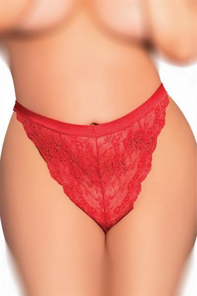 Arka Çapraz İp Detay Dantelli Fantezi Tanga | Kırmızı 9160