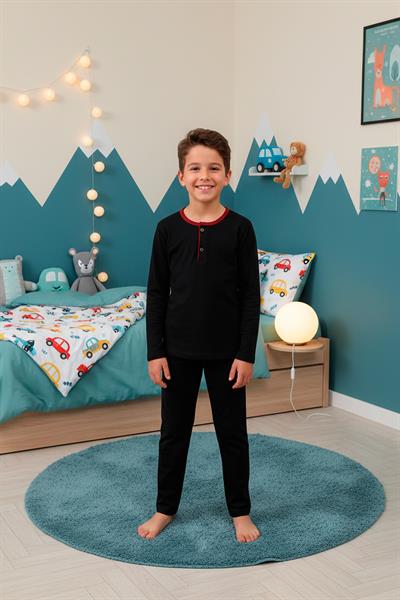 Erkek Çocuk İnterlok Bisiklet Yaka Pijama Takımı | Siyah 207
