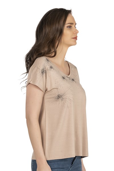 Kadın Işıltı Taş Detaylı Desenli Viskon Bluz | Taş 25501