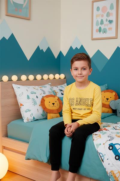 Erkek Çocuk İnterlok Bisiklet Yaka Pijama Takımı | Sarı 300