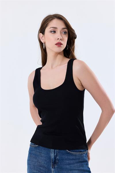 Basic Ekstra Yumusak Ribana Atlet Tişört | Siyah 27119