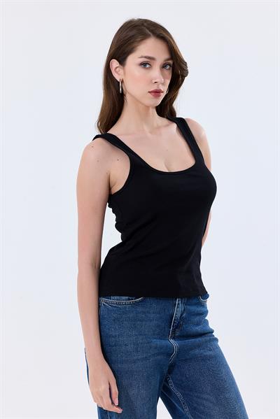 Basic Ekstra Yumusak Ribana Atlet Tişört | Siyah 27119