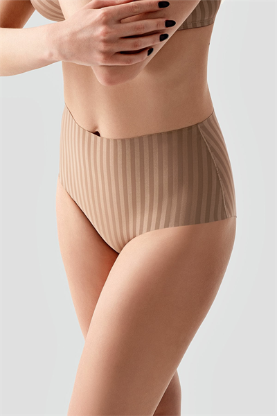 Kadın Yüksek Bel Seamless Şerit Efektli Toparlayıcı Bato Külot | Cappuccino 9211