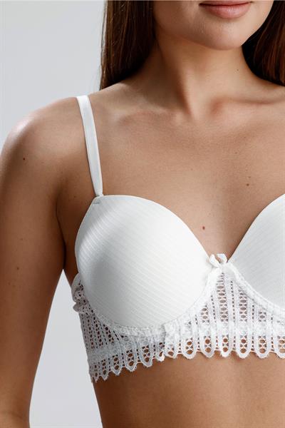 Biyeli Ribana Dokulu Dantel Destekli Büstiyer Takım | Ekru 666