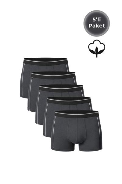 5li Paket Erkek Biyeli Pamuklu Likralı Boxer | Antrasit K11314