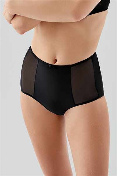 Kadın Tül Detay Yüksel Bel Korseli Bato Külot | Siyah 9304