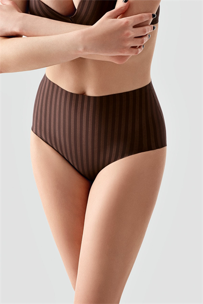Kadın Yüksek Bel Seamless Şerit Efektli Toparlayıcı Bato Külot | Kahverengi 9211