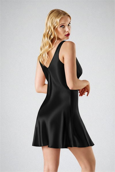 Kadın Saten Mini Gecelik Sabahlık Takım | Siyah  7707