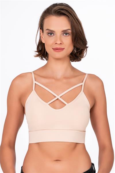 Çapraz Detaylı İnce Askı Sporcu Sütyeni | Ten