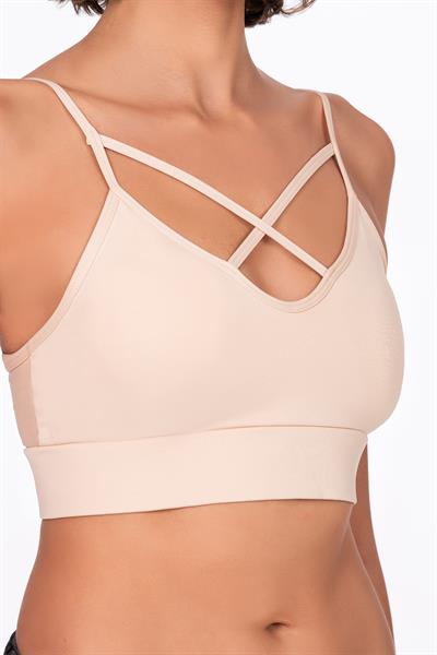 Çapraz Detaylı İnce Askı Sporcu Sütyeni | Ten