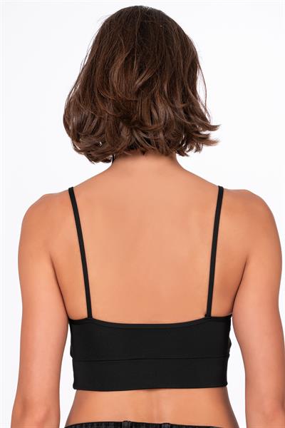 Çapraz İp Detaylı İnce Askı Sporcu Sütyen | Siyah