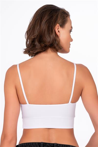 Çapraz İp Detaylı İnce Askı Sporcu Sütyen | Beyaz