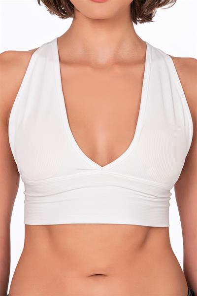 Çapraz Sırt Detay Fitilli Spor Büstiyer | Beyaz