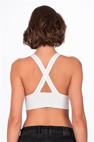 Çapraz Sırt Detay Fitilli Spor Büstiyer | Beyaz