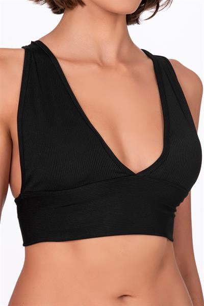 Çapraz Sırt Detay Fitilli Spor Büstiyer  | Siyah