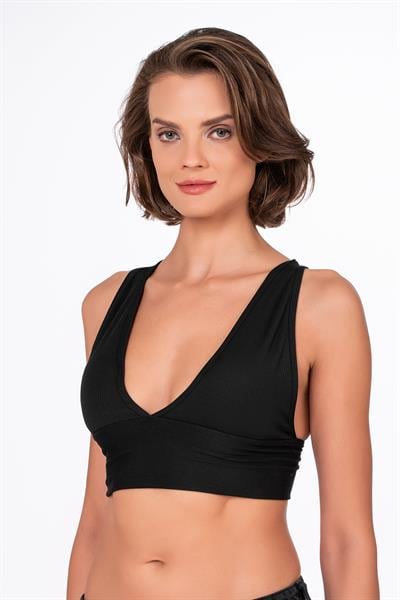 Çapraz Sırt Detay Fitilli Spor Büstiyer  | Siyah