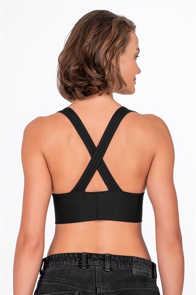 Çapraz Sırt Detay Fitilli Spor Büstiyer  | Siyah