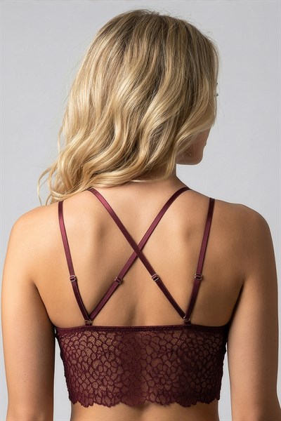 Desen Dokulu Dantel Crop Bralet | Bordo 8426