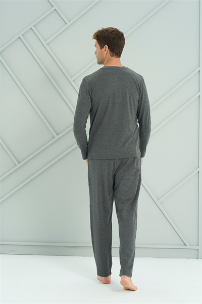 Erkek İnterlok Genç Önü Patlı Pijama Takım | Antrasit 2215