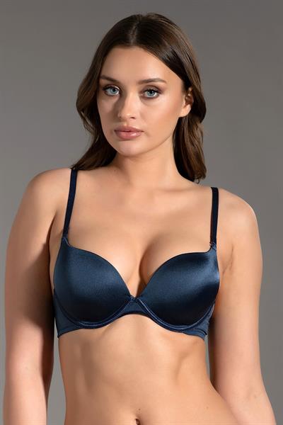 Kadın Push-Up Etkili Destekli Saten Görünümlü Sütyen | Lacivert 7030