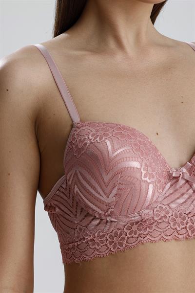 Dantel Çiçek Motifli Destekli Büstiyer Takım | Pembe 667