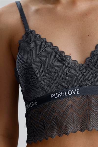 Dantelli Yazı Detay Desteksiz Bralet Takım | Gri 285