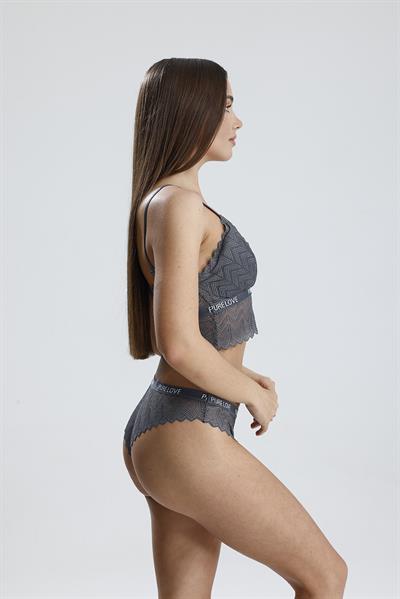 Dantelli Yazı Detay Desteksiz Bralet Takım | Gri 285