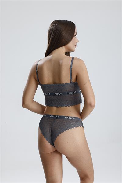 Dantelli Yazı Detay Desteksiz Bralet Takım | Gri 285