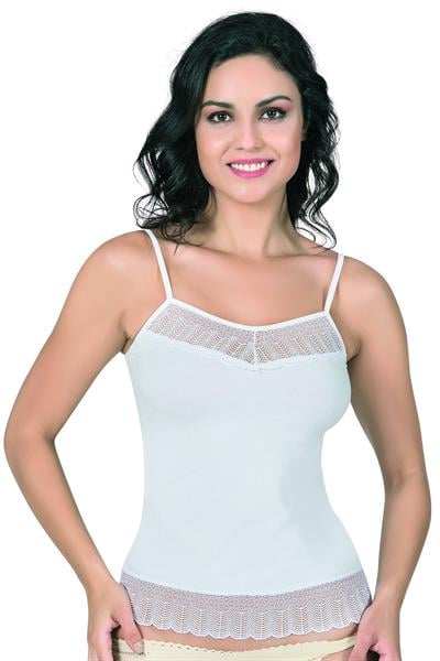 Dantel Robalı İnce Askılı Pamuklu Modal Atlet | Beyaz 25510