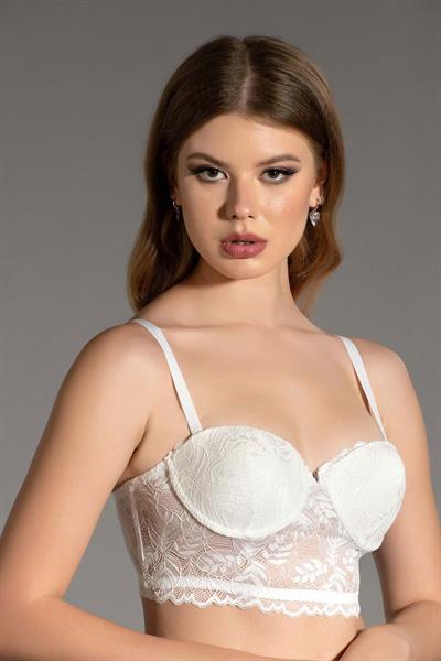 Destekli Dantel Detay Bustiyer | Ekru 3022