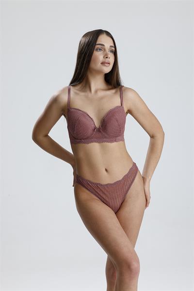 Dantel Motifli Cut Out Destekli Sütyen Takım | Gül Kurusu  210