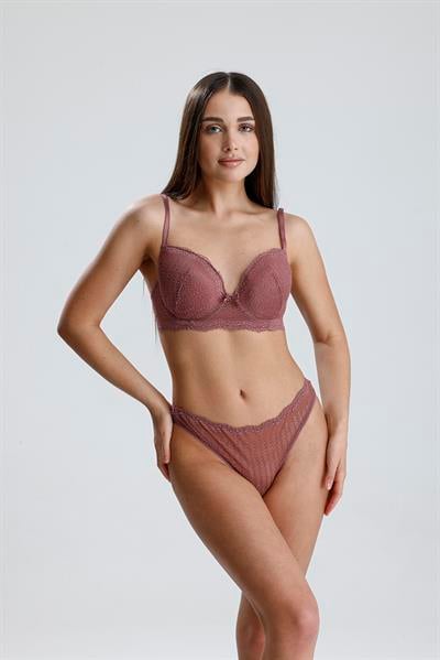 Dantel Motifli Cut Out Destekli Sütyen Takım | Gül Kurusu  210
