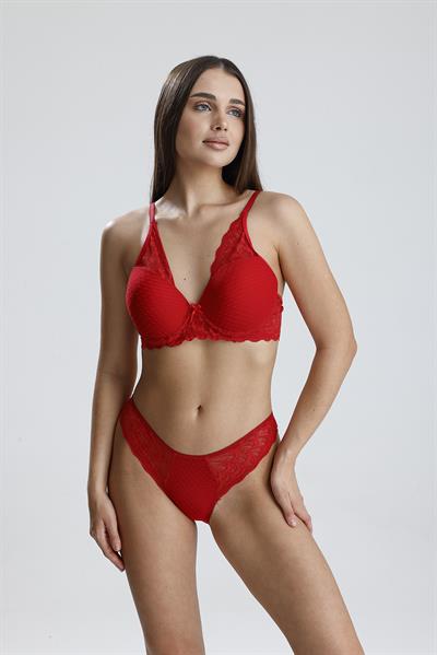 Dantel Jakarlı Destekli Sütyen Takım | Kırmızı 665