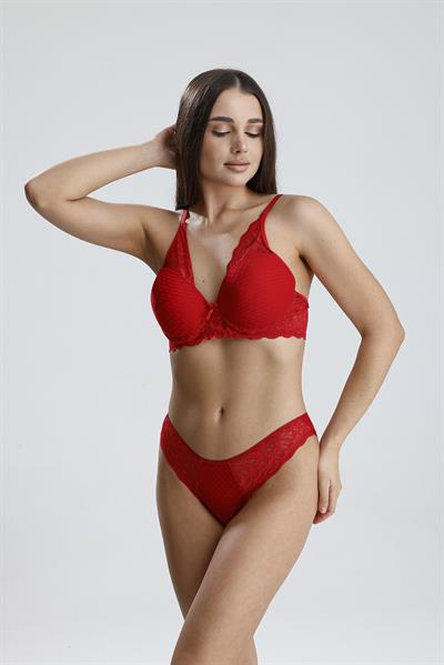 Dantel Jakarlı Destekli Sütyen Takım | Kırmızı 665