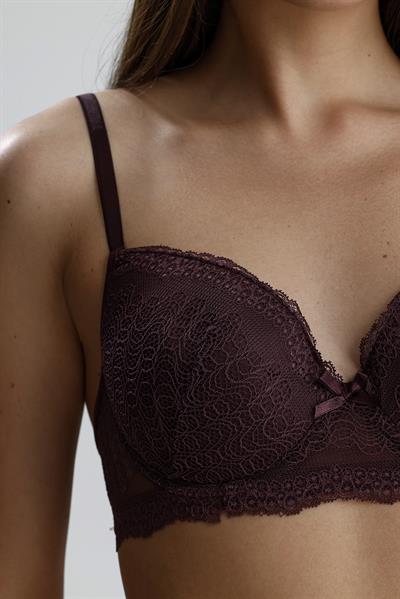 Dantel Motifli Cut Out Destekli Sütyen Takım | Mürdüm  210