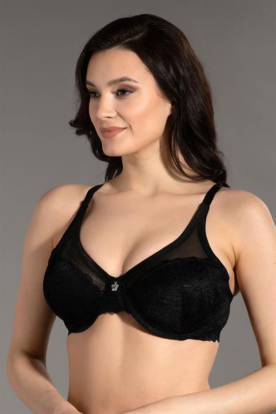 Dantelli Tül Detay C Kap Sütyen | Siyah 3020 