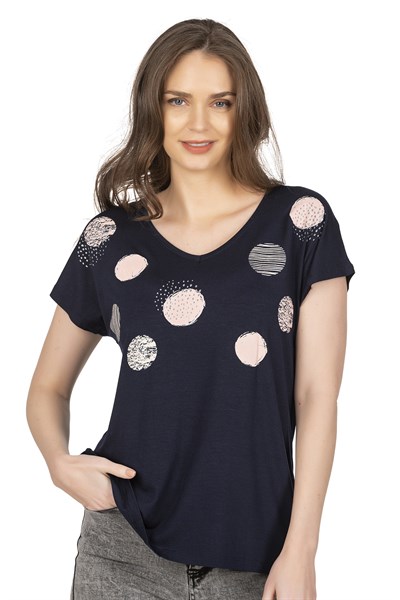 Kadın Modern Desenli Kısa Kol Viskon Bluz  | Lacivert 25862