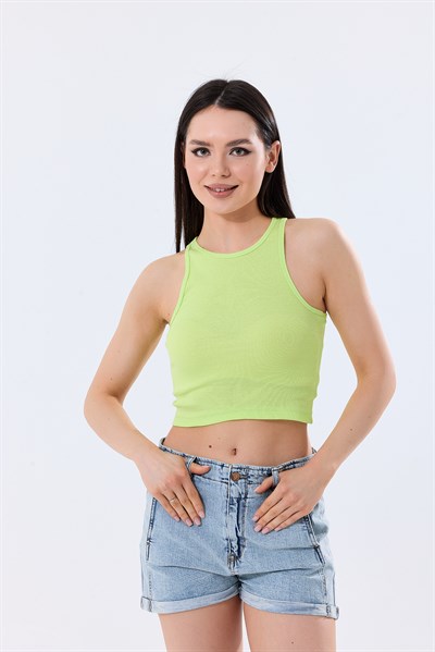 5li Kadın Pamuklu Likralı Ribana Fitilli Crop Atlet Tişört | 27120