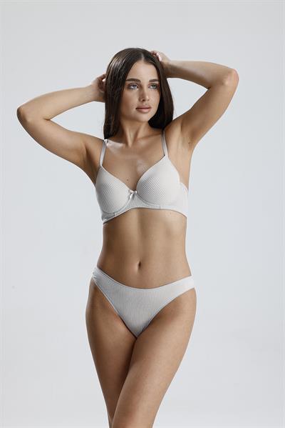 Destekli Ribana Dokulu Sütyen Takım  | Gri 965