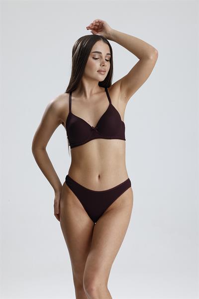 Destekli Ribana Dokulu Sütyen Takım  | Mürdüm 965