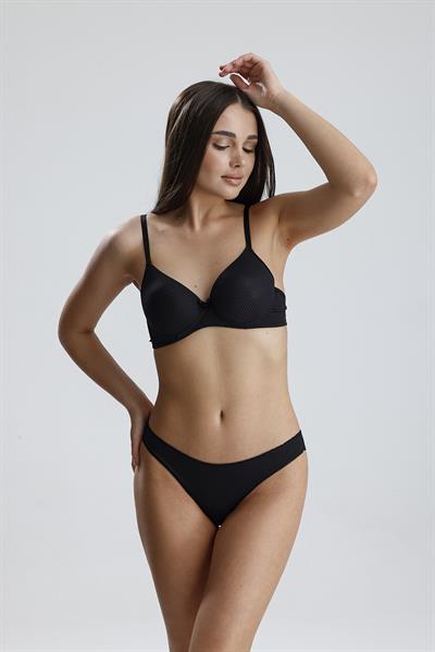 Destekli Ribana Dokulu Sütyen Takım | Siyah 965
