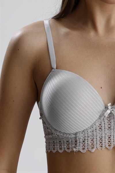 Biyeli Ribana Dokulu Dantel Destekli Büstiyer Takım | Gri 666