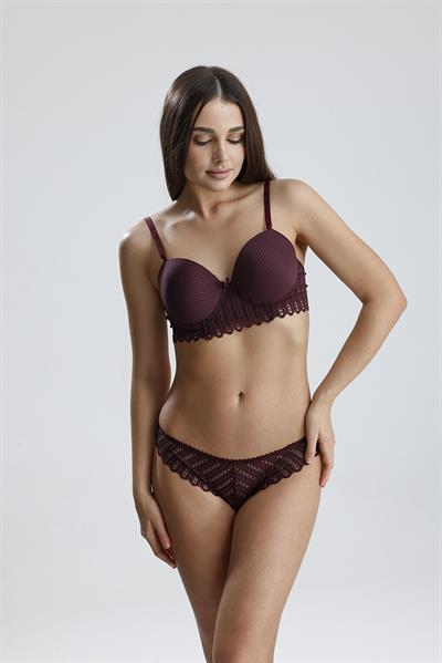 Biyeli Ribana Dokulu Dantel Destekli Büstiyer Takım | Mürdüm  666