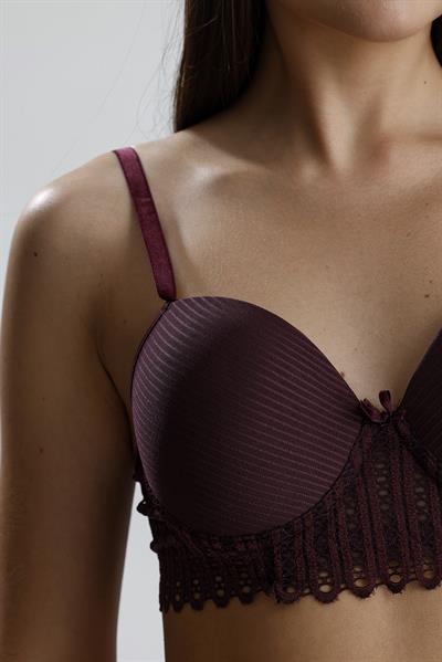 Biyeli Ribana Dokulu Dantel Destekli Büstiyer Takım | Mürdüm  666