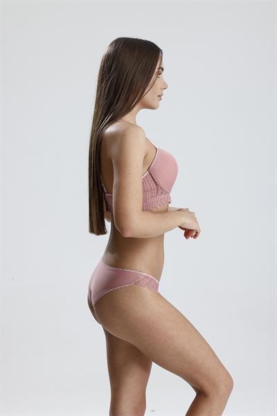 Biyeli Ribana Dokulu Dantel Destekli Büstiyer Takım | Pembe 666