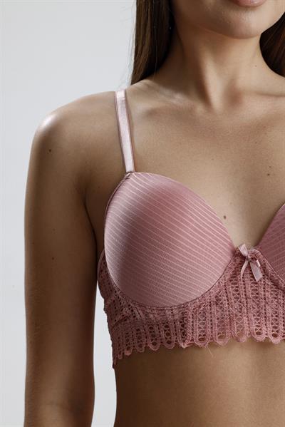 Biyeli Ribana Dokulu Dantel Destekli Büstiyer Takım | Pembe 666