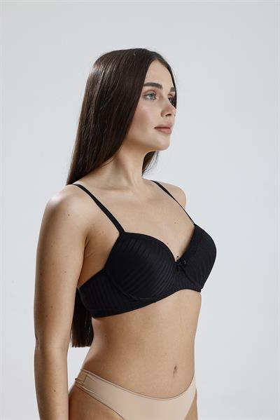 Destekli Dantel Detay Jakarlı Sütyen  | Siyah 133